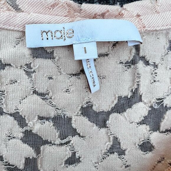 MAJE Trompette Devoré Cotton-blend Floral Lace T-shirt Size 1 (Small) - Picture 4 of 8